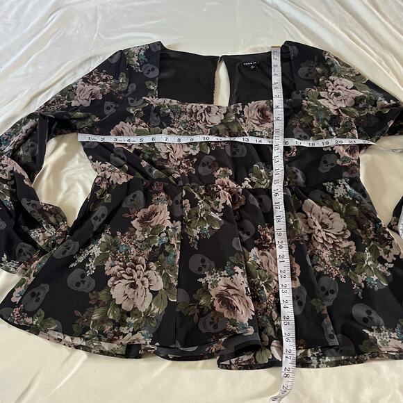 Torrid Black Floral Skull Baby Doll Long Sleeve Blouse Sz 2X Whimsigoth Grunge - Picture 8 of 8